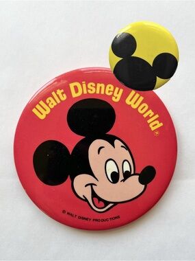 Vintage Walt Disney World Mickey Mouse 3.5” & Ears Pinback Button 1980s Souvenir